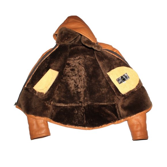 Genuine SHEARLING Leather Aviator Winter Jacket USA Size M Lapels & Hoodie Zip - Picture 12 of 13